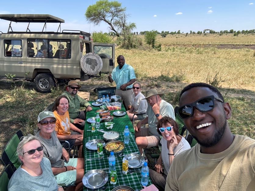 smiling people at table