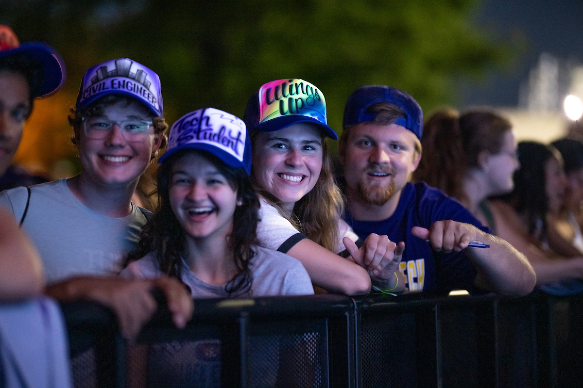 Neon hats at night